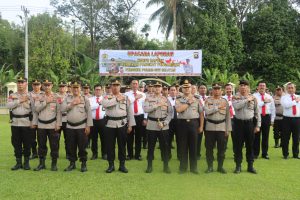 Polres OKU Selatan Gelar Upacara Laporan Korps Raport Kenaikan Pangkat Pengabdian Personel Polres OKU Selatan