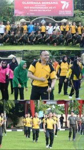 Polres OKU Selatan Gelar Olahraga Bersama Dalam Rangka Menyambut HUT Bhayangkara Ke-77 Tahun