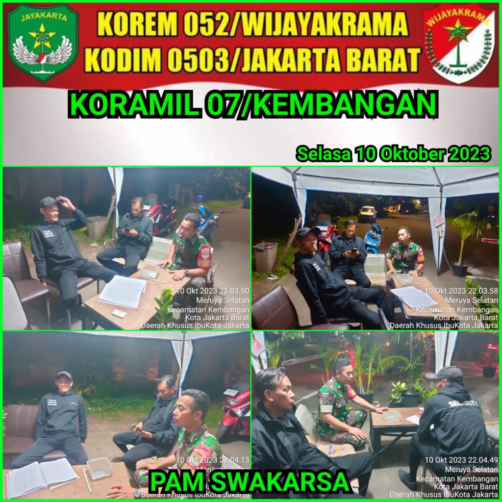 Bersama Security Komplek,Babinsa Koramil 07/KB Sertu Rahmat Monitoring Siskamling di Wilayah
