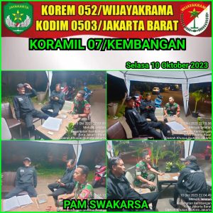 Bersama Security Komplek,Babinsa Koramil 07/KB Sertu Rahmat Monitoring Siskamling di Wilayah