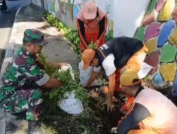 Ciptakan Lingkungan Bersih dan Indah, Babinsa Koramil 05/KJ Bersama Tiga Pilar Gelar Karya Bakti
