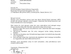 Buntut Kerusuhan Pada 1 Desember 2024, ARPI DIY Layangkan Surat Pernyataan Sikap Ke – Polda DIY