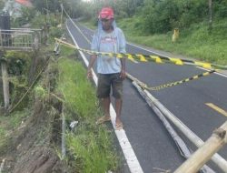 Jalan Nasional di Kampung Bahari Nusantara Desa Kulu Minut Terancam Longsor, Warga Takut Melintas