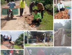 Warga Desa Teluk Papal Perbaiki Jalan Kabupaten Yang Rusak parah