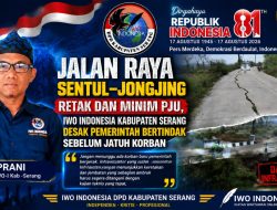 Jalan Raya Sentul–Jongjing Retak dan Minim PJU, IWO Indonesia Kabupaten Serang Desak Pemerintah Bertindak Sebelum Jatuh Korban