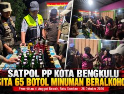 Satpol PP Kota Bengkulu Sita 65 Botol Minuman Beralkohol di Anggut Bawah